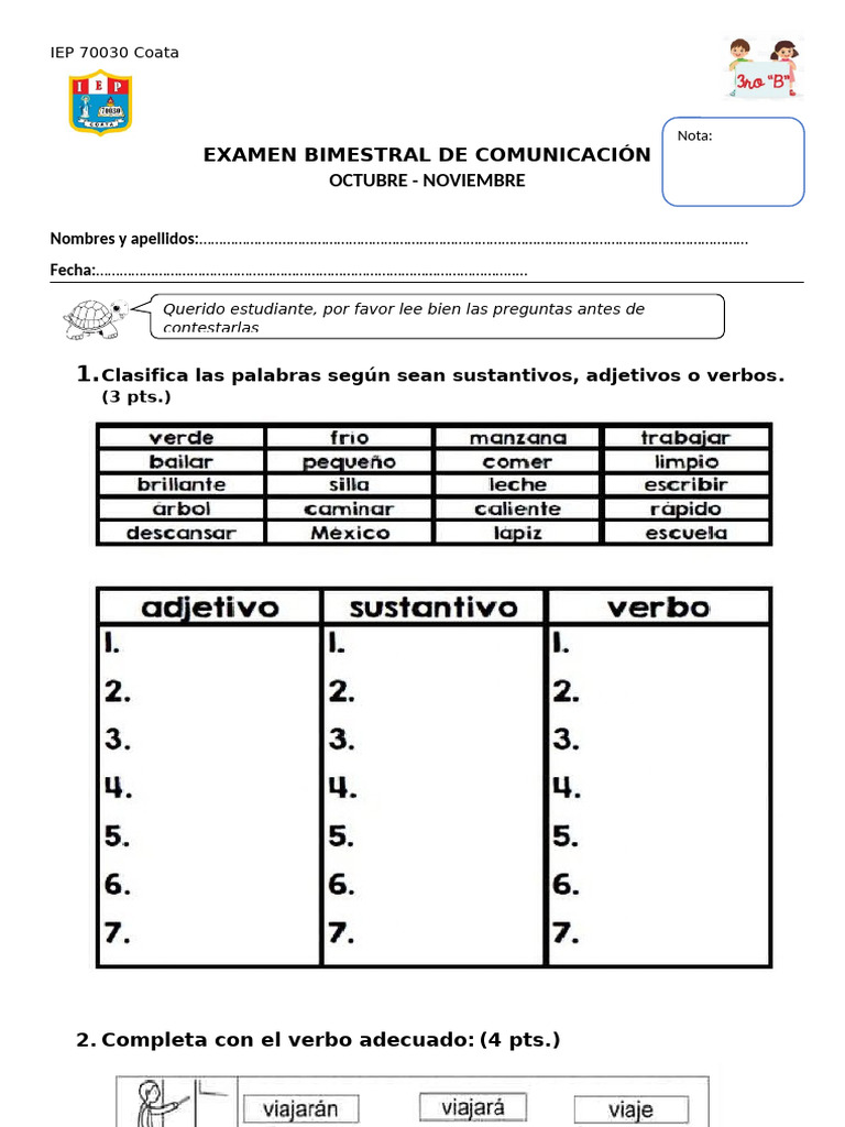 Examen Bimestral de Comunicación IEP 70030 | PDF