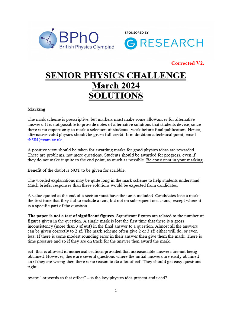 BPHO 2024 Solutions Marking Guide | PDF | Temperature