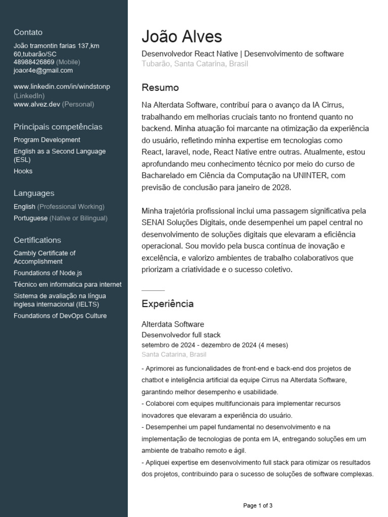 Desenvolvedor Full Stack em Santa Catarina | PDF | Informática
