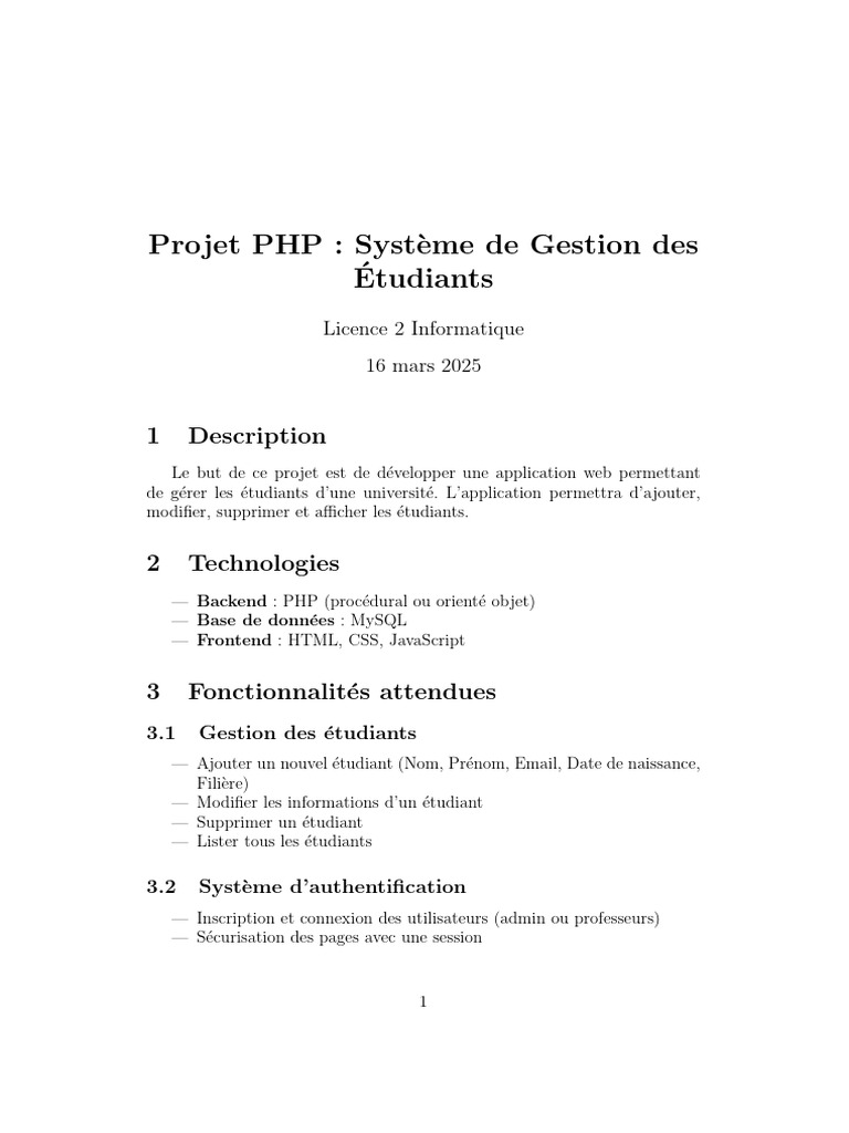 Gestion des Étudiants en PHP/MySQL | PDF