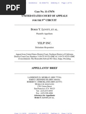 Boris Levitt v Yelp Appellate Brief