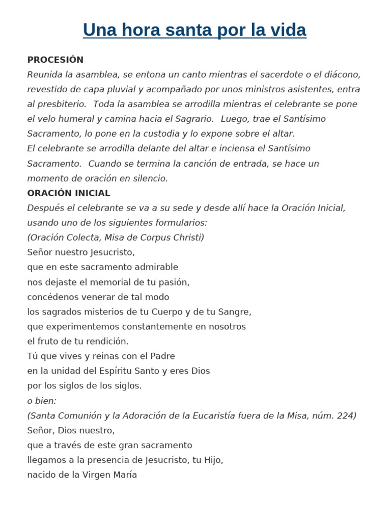 Hora Santa por la Vida: Liturgia y Oraciones | PDF | eucaristía ...