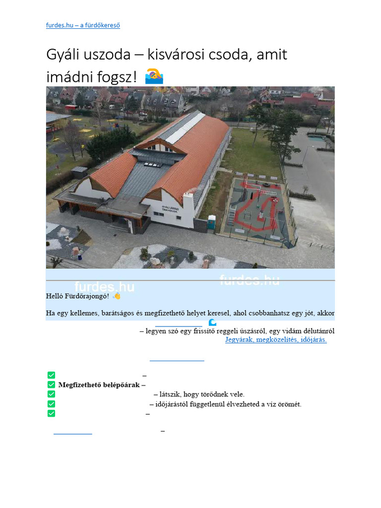 Gyáli Uszoda - Kisvárosi Csoda J Amit Imádni Fogsz! ? | PDF