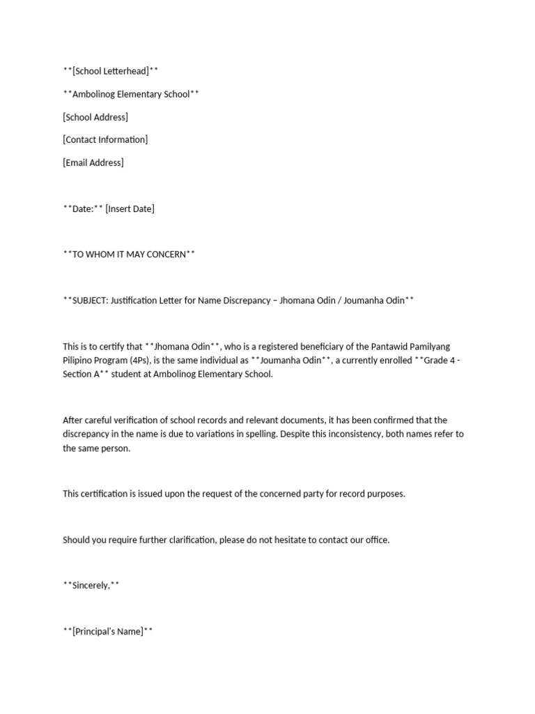 Name Discrepancy Justification Letters | PDF