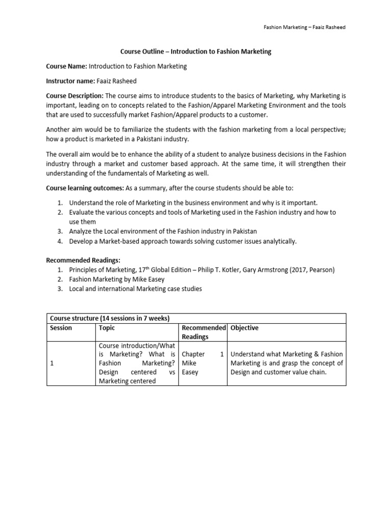 Introduction to Fashion Marketing Course | PDF | Marketing | Mass Media
