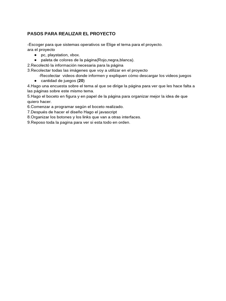 Pasos para Realizar El Proyecto Final | PDF