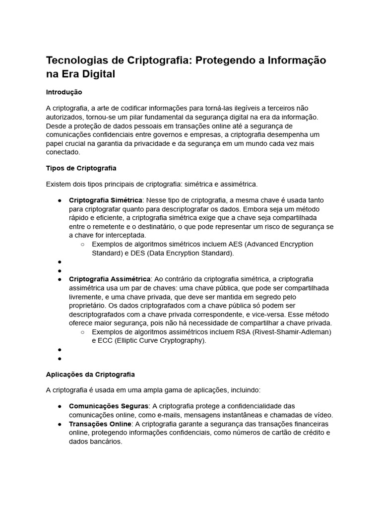 Criptografia: Protegendo Dados na Era Digital | PDF | Criptografia ...