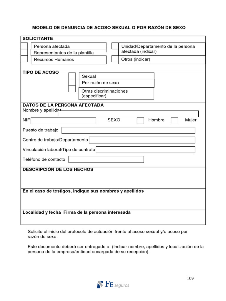 Modelo de Denuncia de Acoso Sexual | PDF