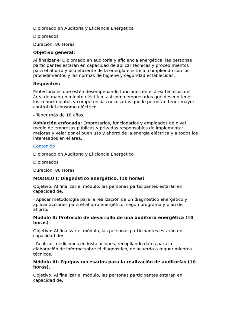 Diplomado en Eficiencia Energética | PDF | Uso eficiente de energía ...