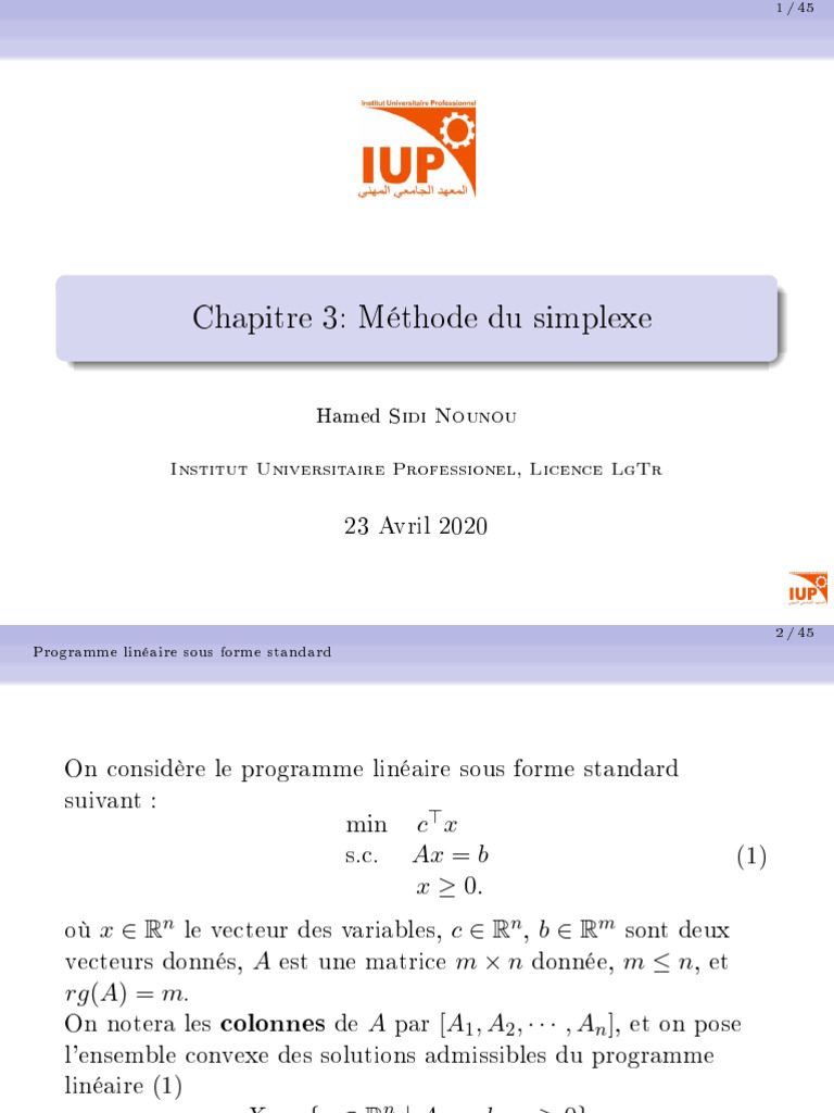 Méthode du Simplexe en Optimisation | PDF | Optimisation linéaire ...