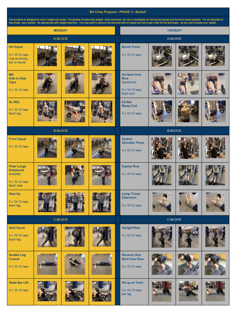 bu-4-day-barbell-program | PDF | Strength Training | Physical Exercise