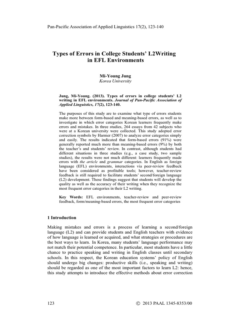 L2 Writing Errors in EFL Contexts | PDF | Second Language | Second ...