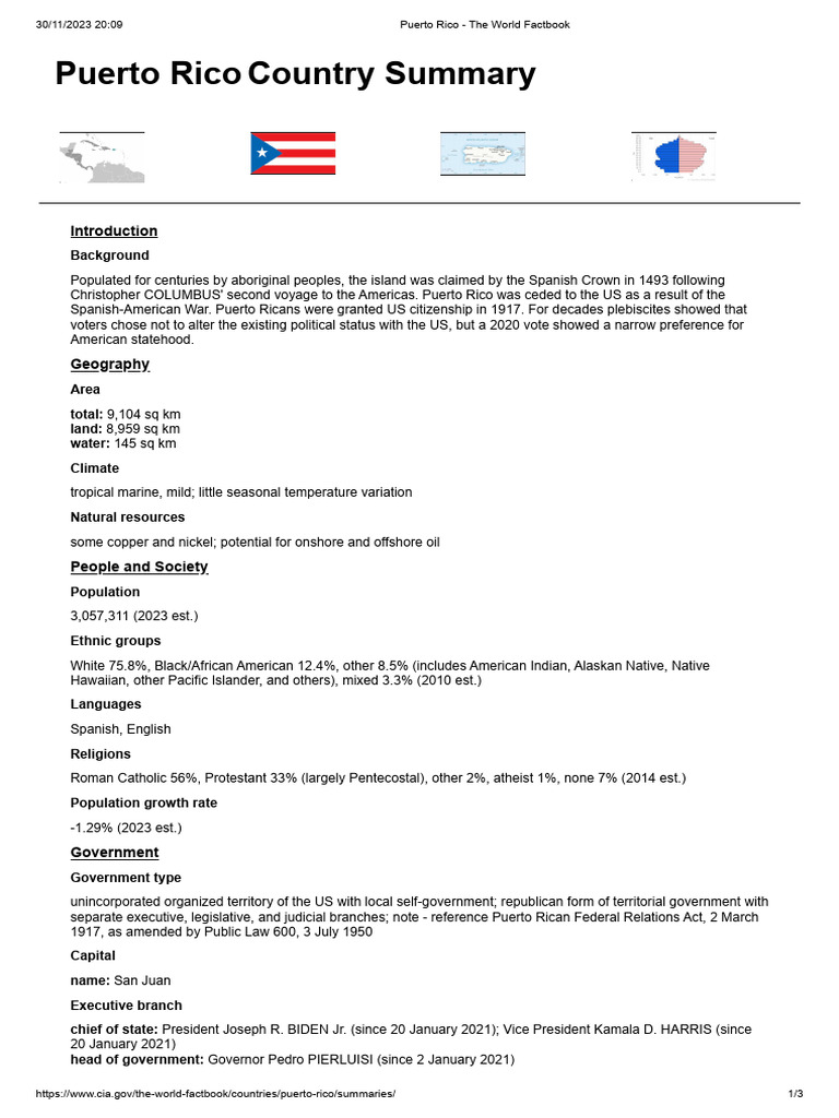 Puerto Rico Overview from CIA Factbook | PDF | Puerto Rico