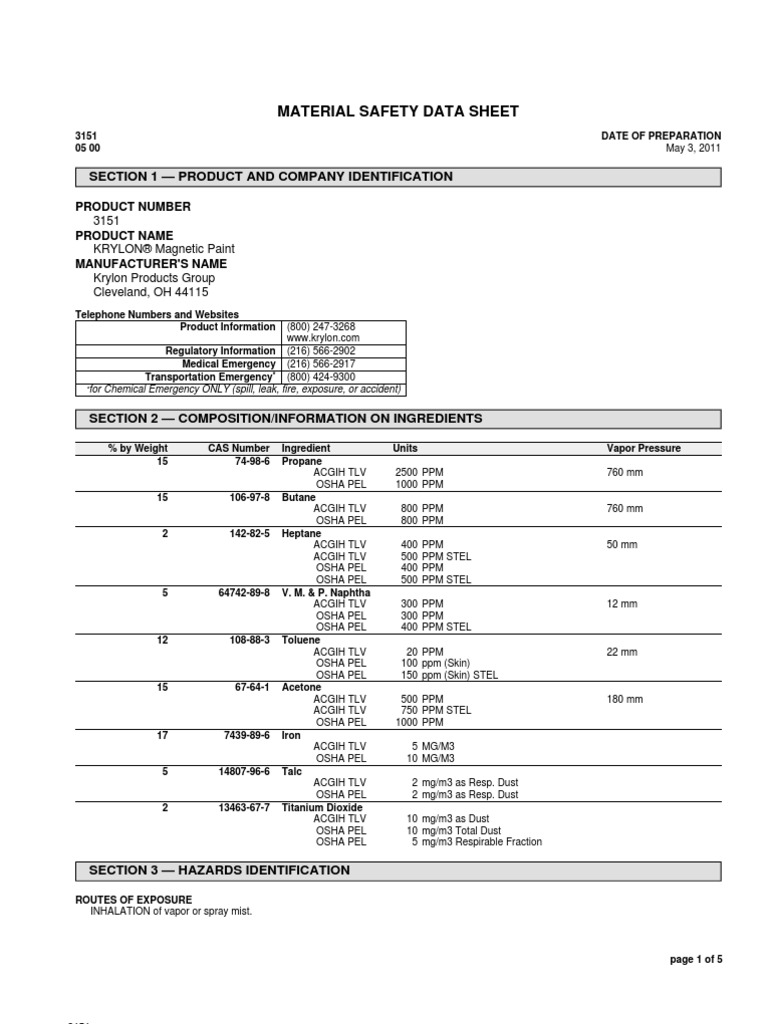 Material Safety Data Sheet: Section 1 - Product and Company ...