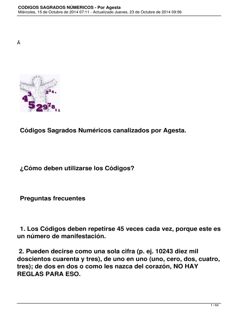 Códigos Sagrados Numéricos de Agesta | PDF | Gatos | Enfermedades y ...