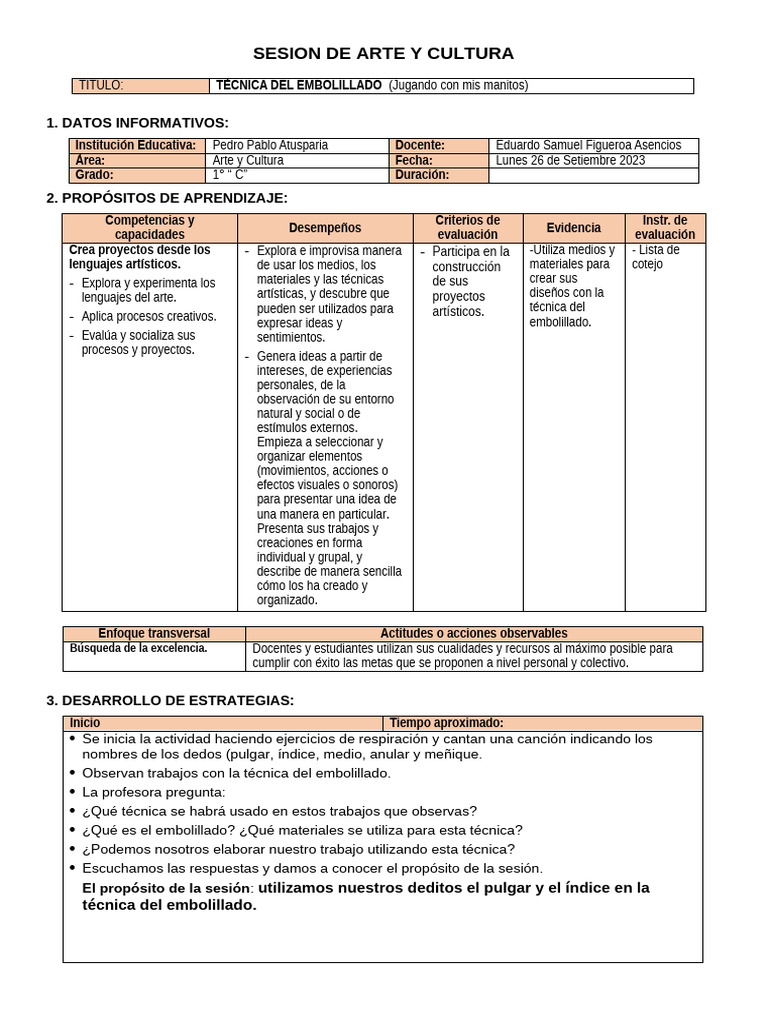 Sesion de Arte y Cultura | PDF | Evaluación | Enseñando
