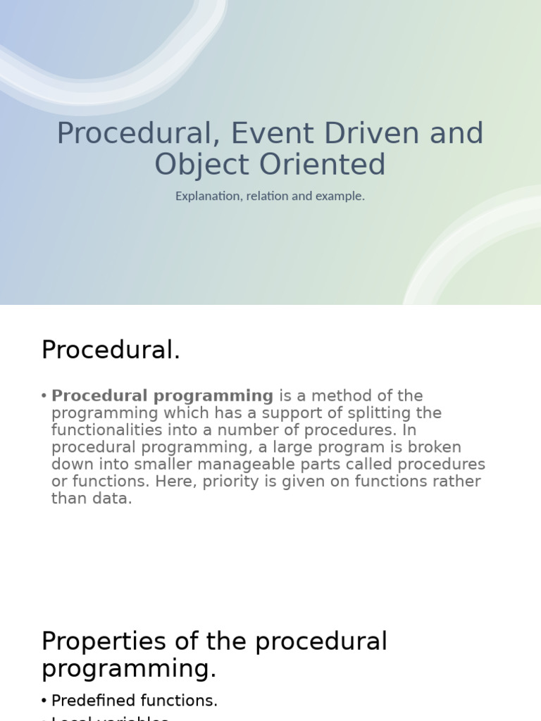 Procedural, Event Driven and Object Oriented | PDF | Object Oriented ...