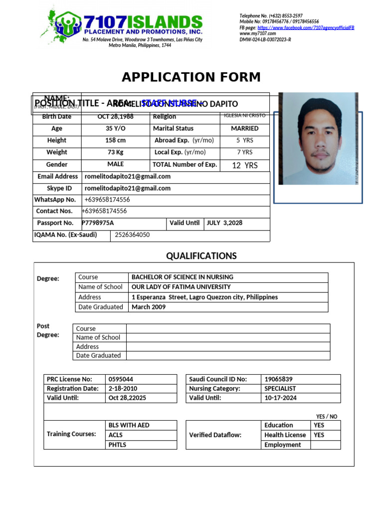Staff Nurse Application Form Details | PDF | Government And Personhood