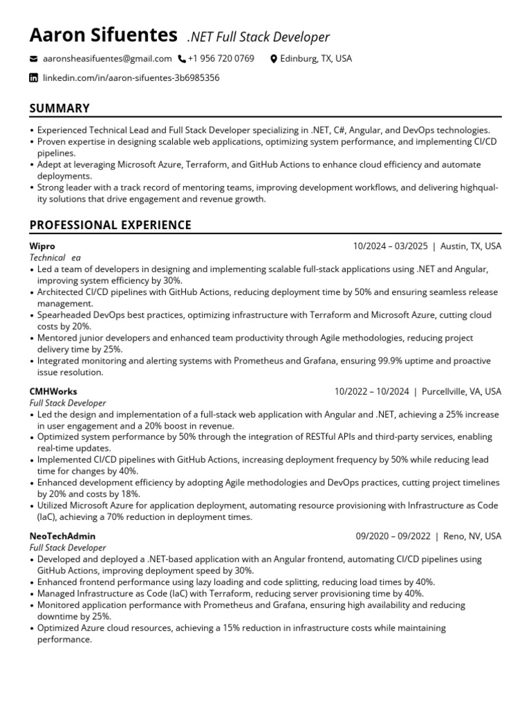Aaron Sifuentes: .NET Developer Profile | PDF | Cloud Computing ...