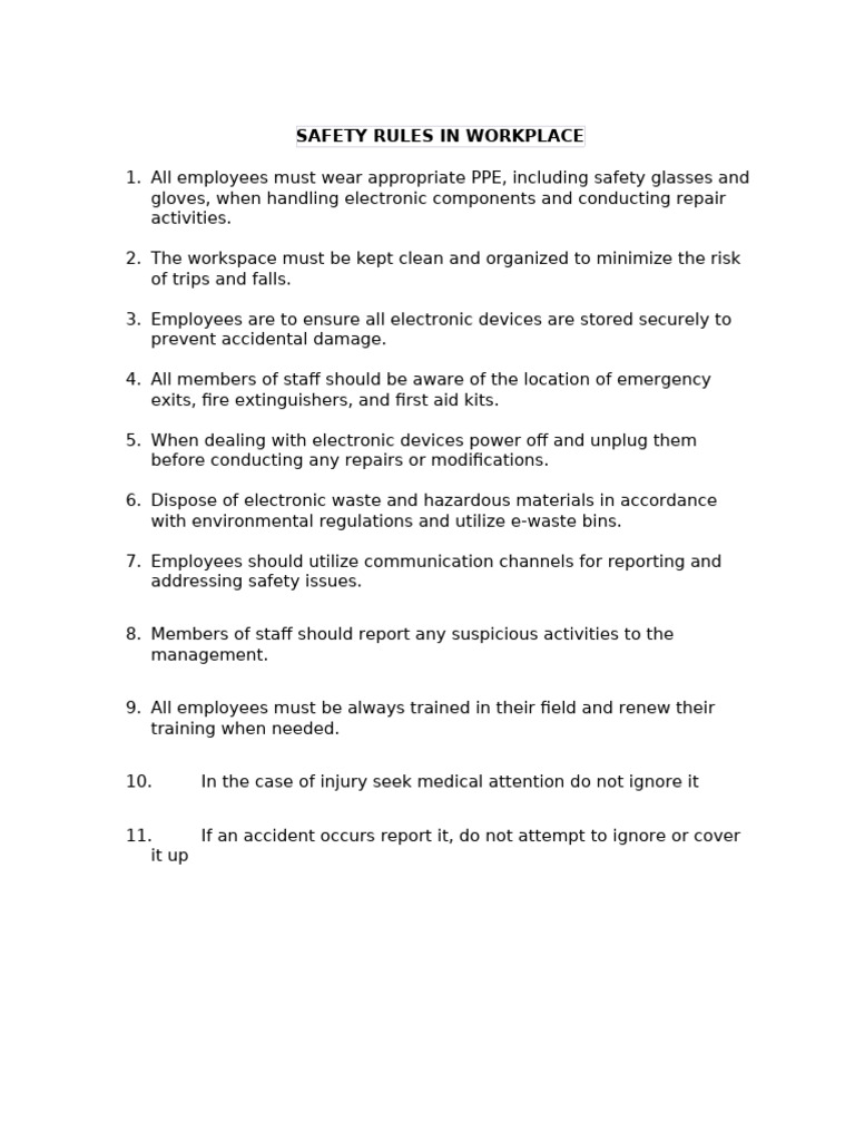 Essential Workplace Safety Rules | PDF