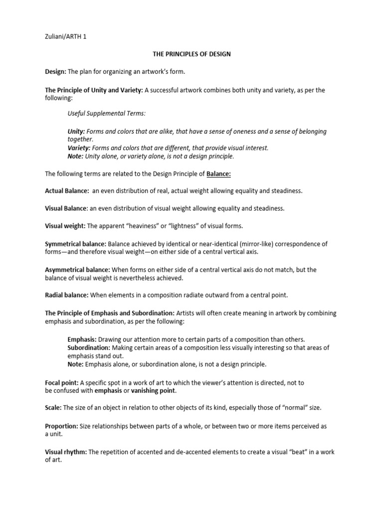 Terms List For Principles of Design Revised 1 - 2022 | PDF