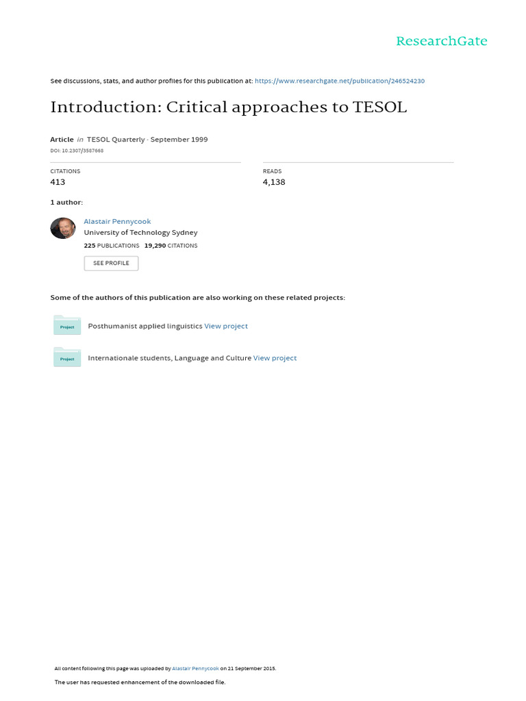 Critical Approaches to TESOL Explained | PDF | Pedagogy | English As A ...
