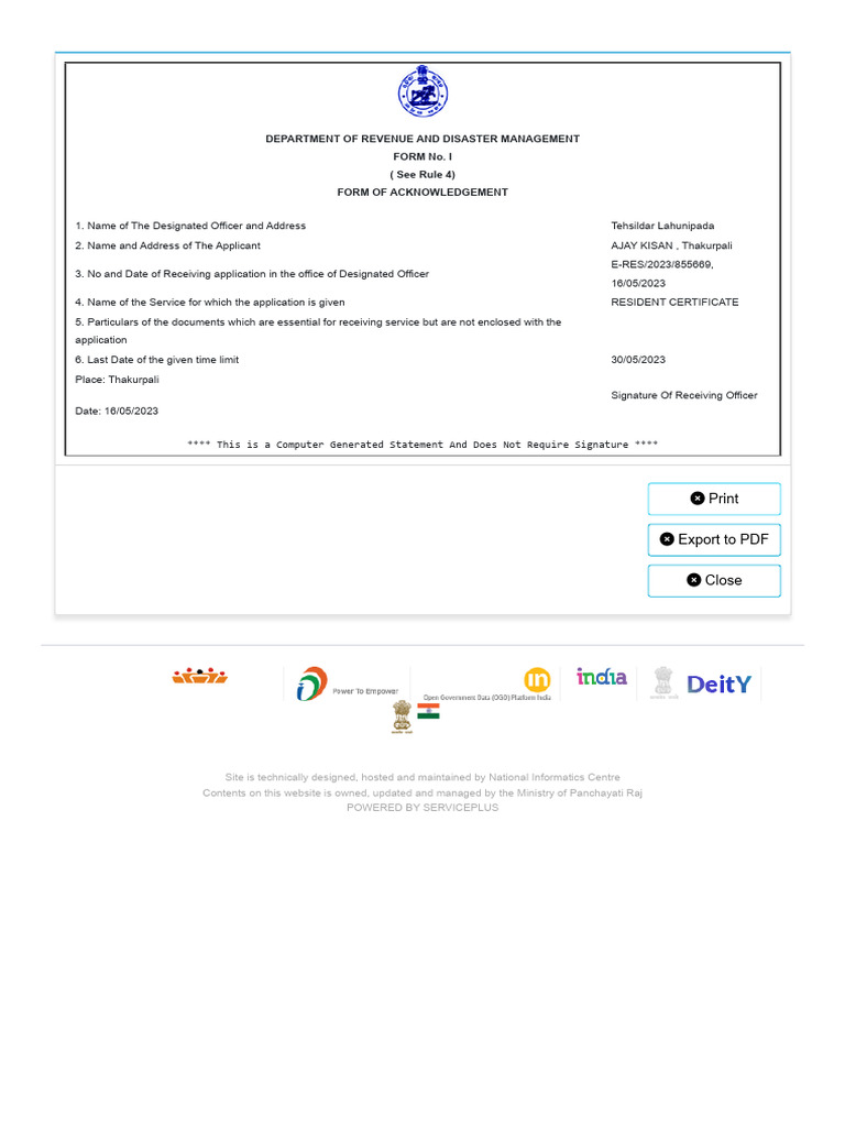 Resident Certificate Acknowledgement Form | PDF