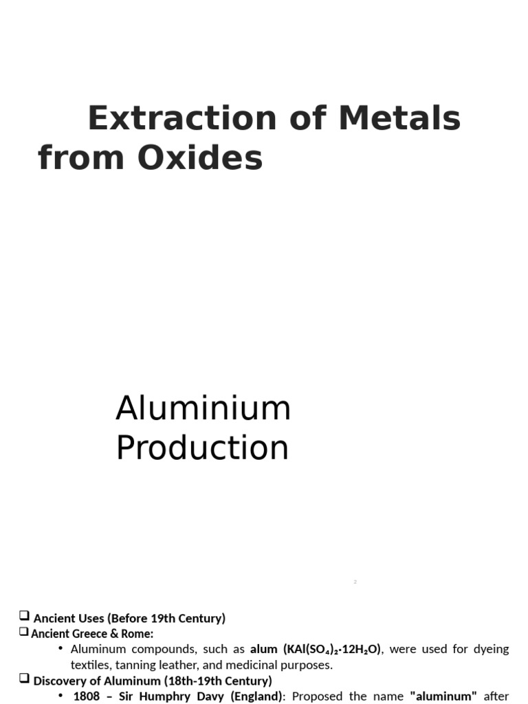 Extraction of Metals From Oxides | PDF | Aluminium | Aluminium Oxide