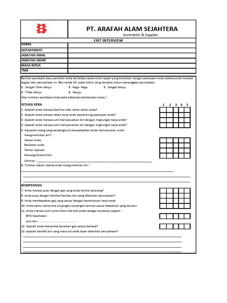 Formulir Exit Interview Karyawan | PDF