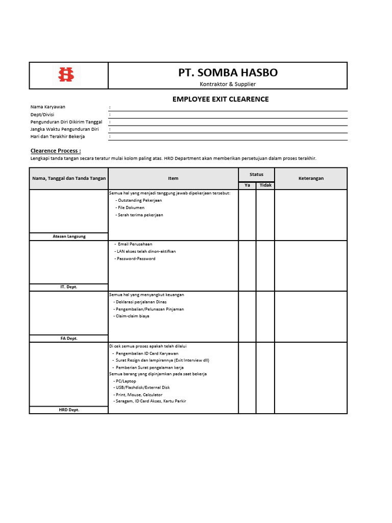 Proses Exit Clearance Karyawan | PDF