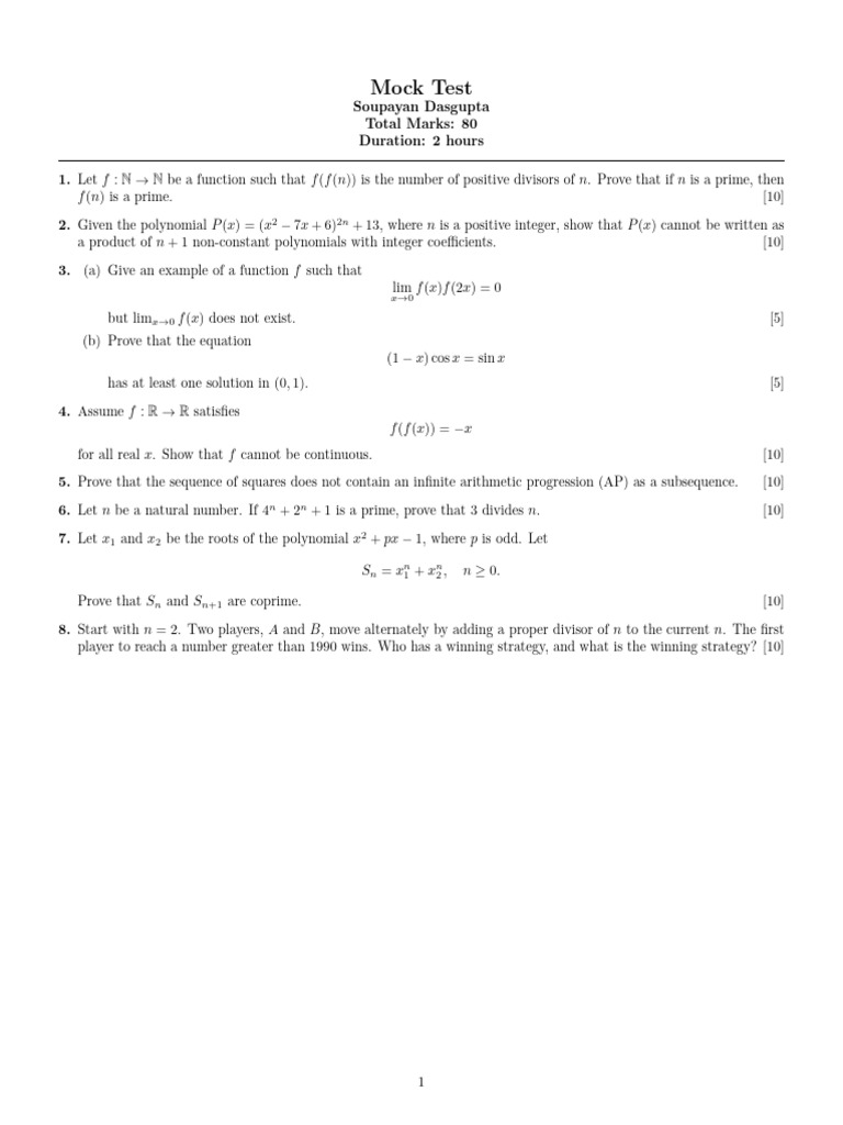 Mock Test: Advanced Math Problems | PDF