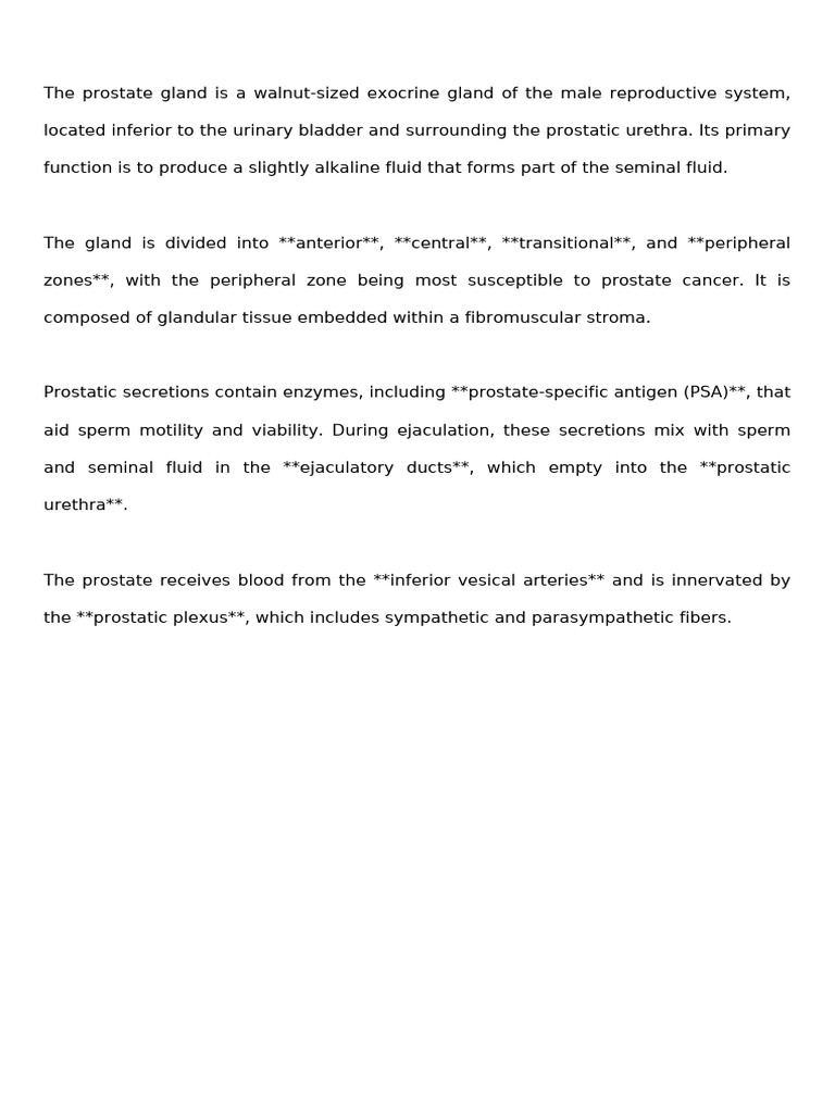 Prostate Gland Anatomy and Function | PDF