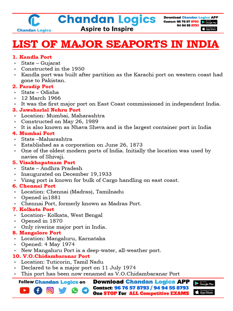 Major Seaports of India Overview | PDF