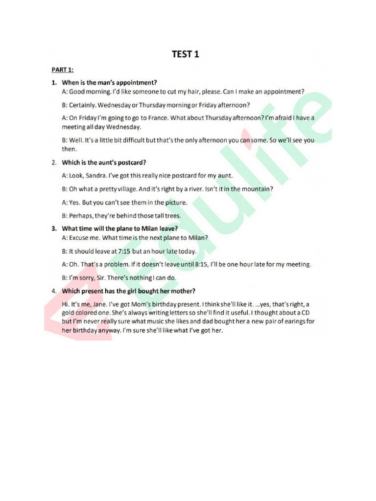 Transcript - Listening Test 1 - Part1&2 | PDF