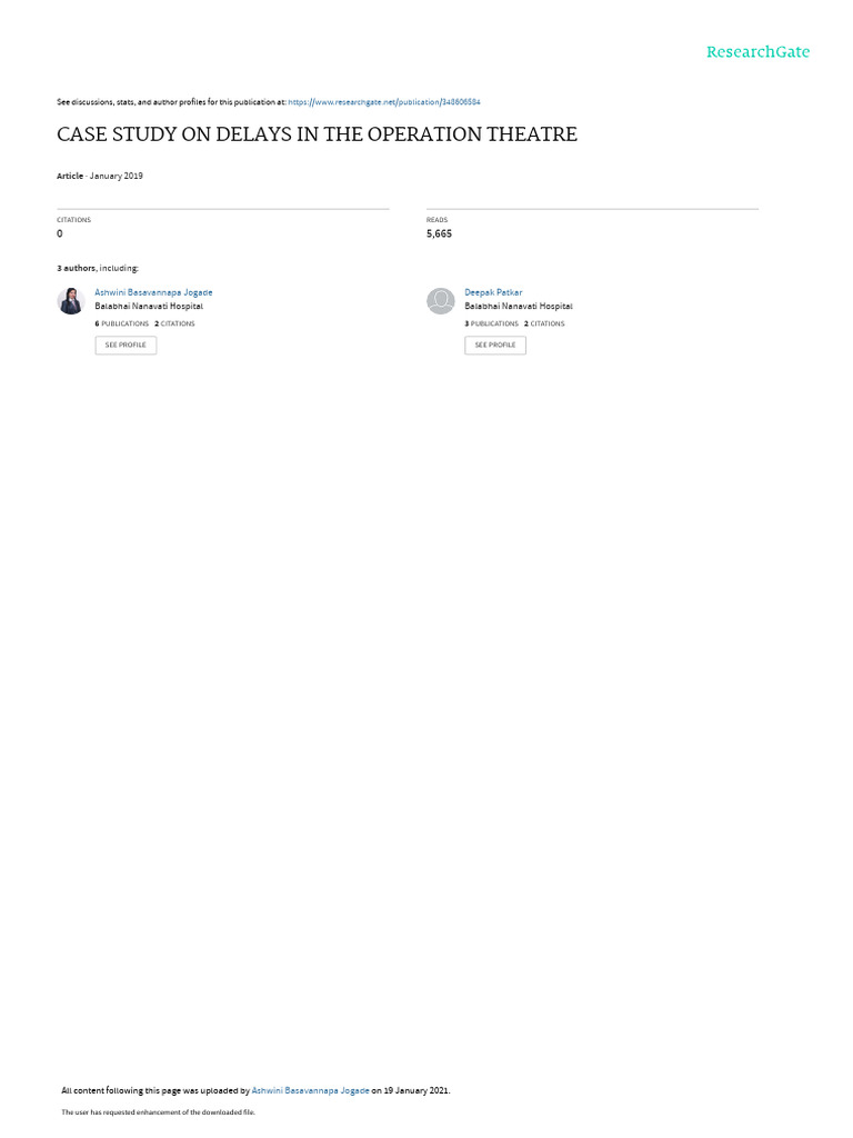 Delays in Operation Theatre: A Case Study | PDF | Hospital | Patient