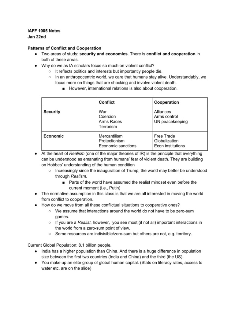 Conflict and Cooperation in IR Studies | PDF | Nation State | The ...