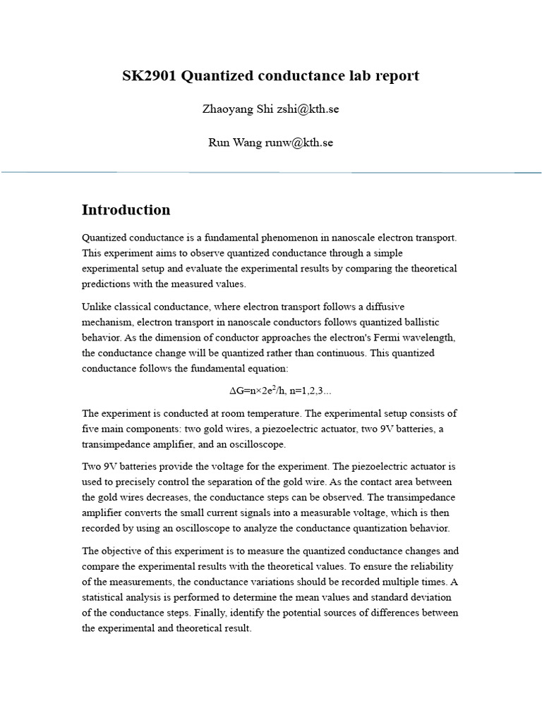 Quantized Conductance Lab Report Analysis | PDF | Experiment | Electron