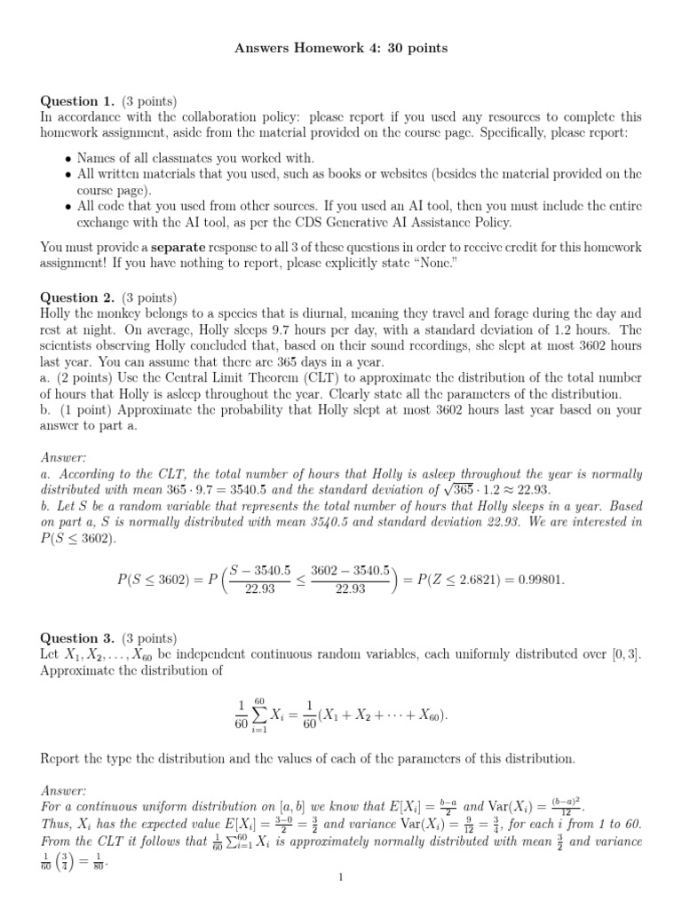 Homework 4 Solutions and Analysis | PDF | Normal Distribution | Variance