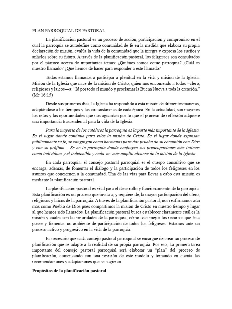 Planificación Pastoral Parroquial | PDF | Planificación | Iglesia Católica