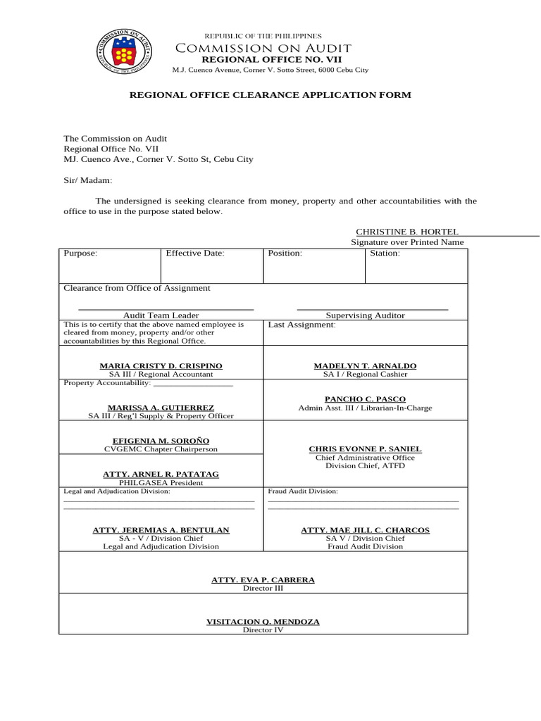 Regional Office Clearance Application Form | PDF