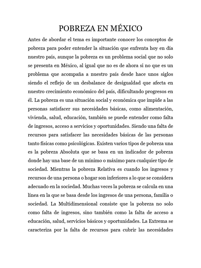 Pobreza en México: Causas y Efectos | PDF | Pobreza | Pobreza e indigencia