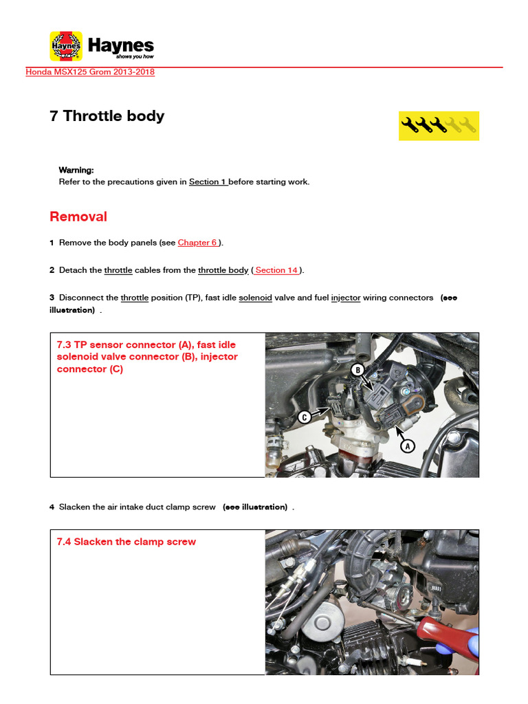 Honda MSX125 Grom Throttle Body Guide | PDF | Throttle | Electrical ...