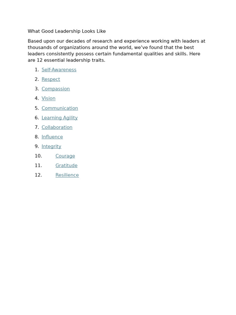 12 Essential Traits of Good Leaders | PDF