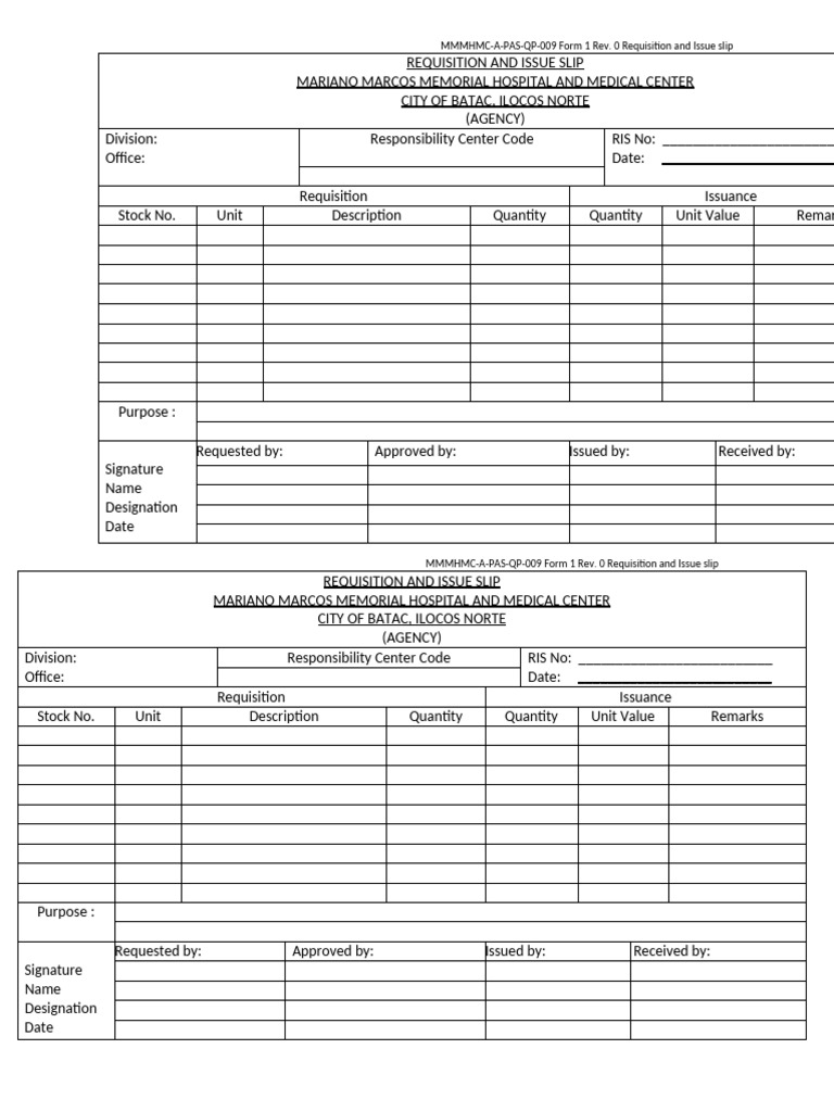 Requisition and Issue Slip Template | PDF