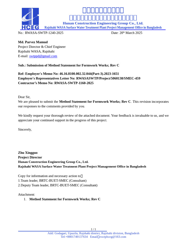 Method Statement for Formwork Works | PDF