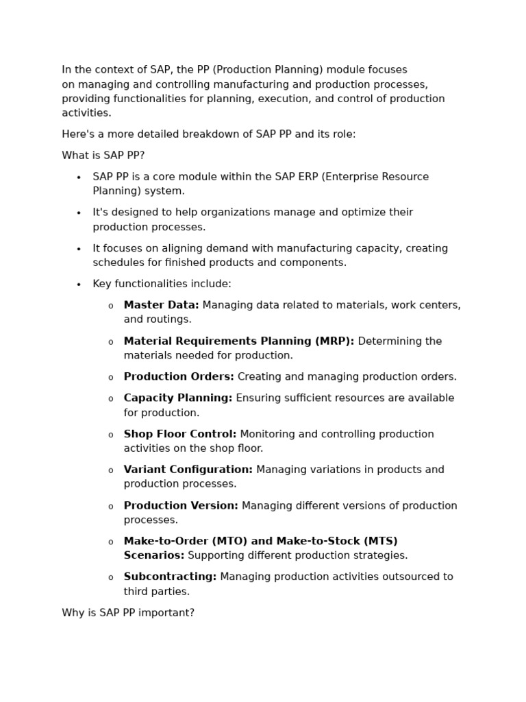 Overview of SAP PP Module Functions | PDF