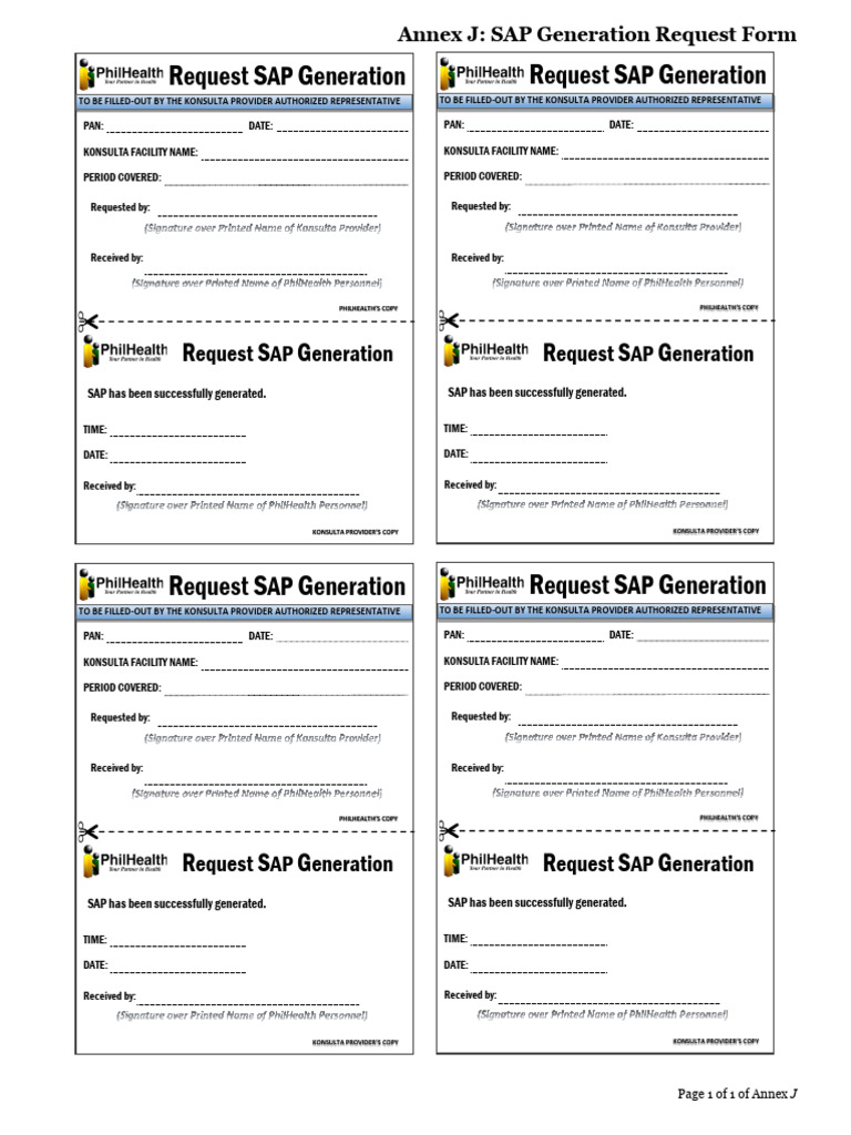 SAP Generation Request Form for PhilHealth | PDF