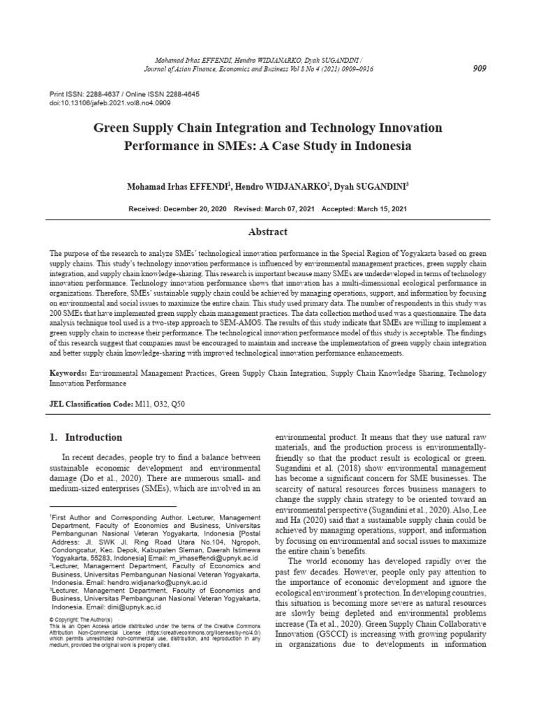 Green Supply Chain Integration and Technology Innovation Performance in ...