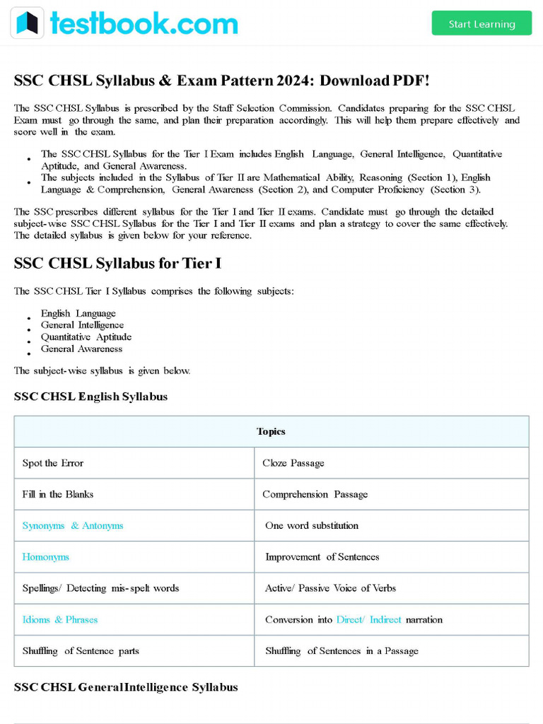 SSC CHSL Syllabus & Exam Pattern 2024 - Download PDF! | PDF