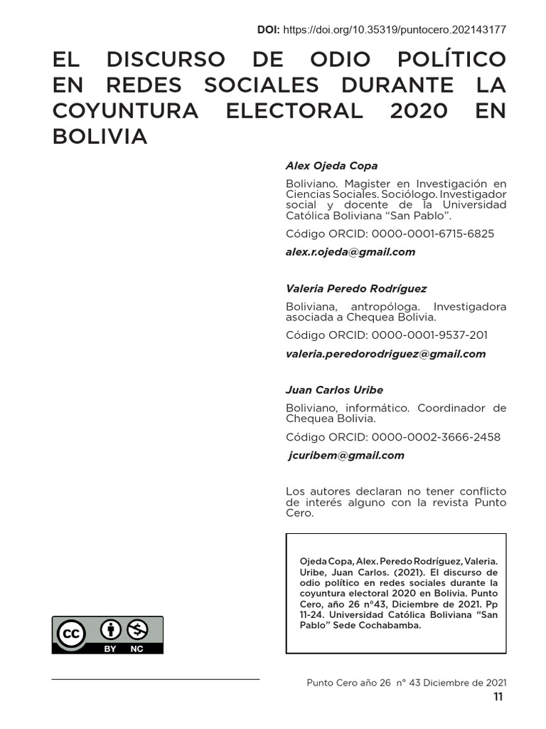 Discurso de odio en redes en Bolivia 2020 | PDF | Odio | Violencia